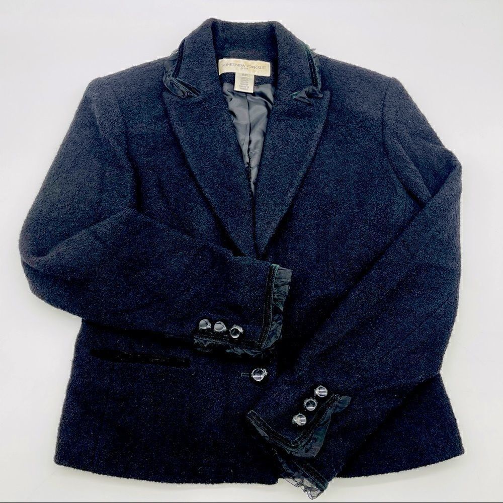 Jones New York Suit Vintage Wool Ruffles Blazer Size 6P